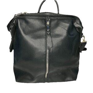 Nico  Olive Black Backpack Vegan Faux Leather Knapsack Minimalist